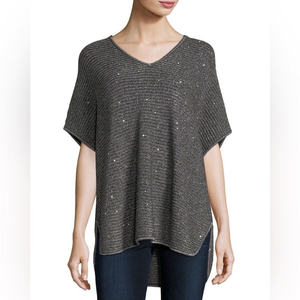Neiman Marcus Cashmere Collection Sequin Shaker Tunic Wool Alpaca Sweater Medium